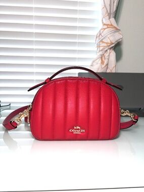 Coach Quilted Red Leather Dome Crossbody Bag